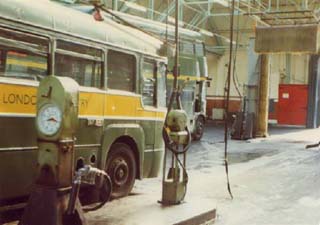Inside St.Albans Bus Garage, LCBS, 1971